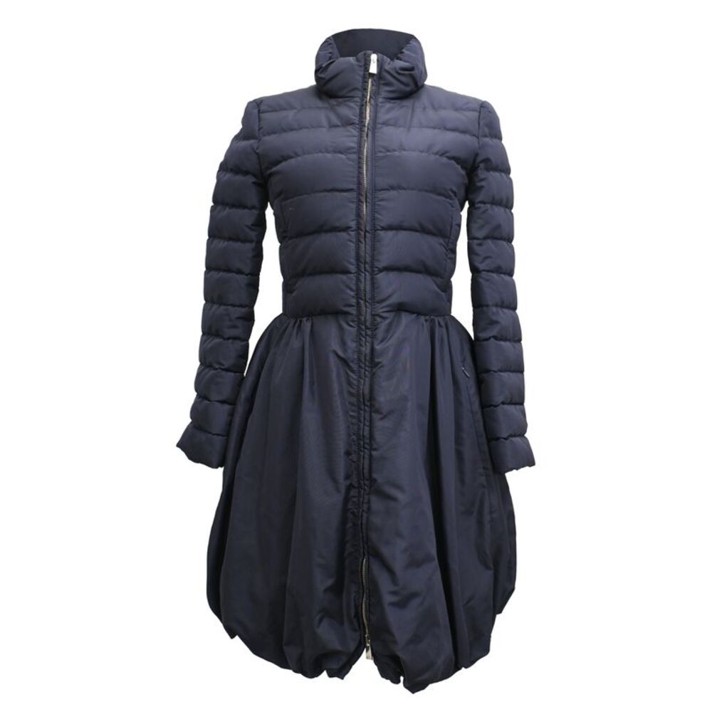Valentino A-Line Puffer Coat in Navy Blue Silk